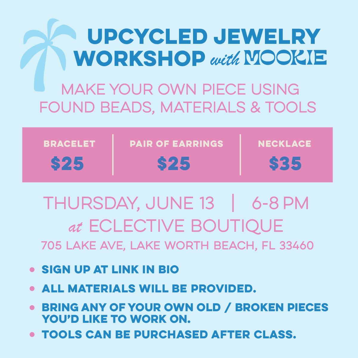 Upcycled Jewelry Workshop | June 13, 6-8pm at Eclective Boutique